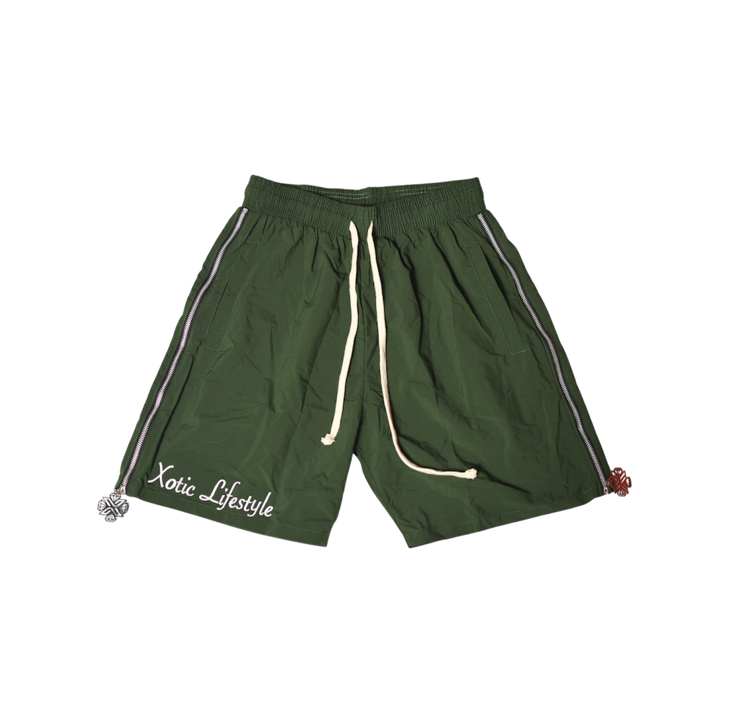 Xotic (Army Green)zip up logo nylon shorts