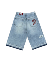 Leather Patch Denim Shorts