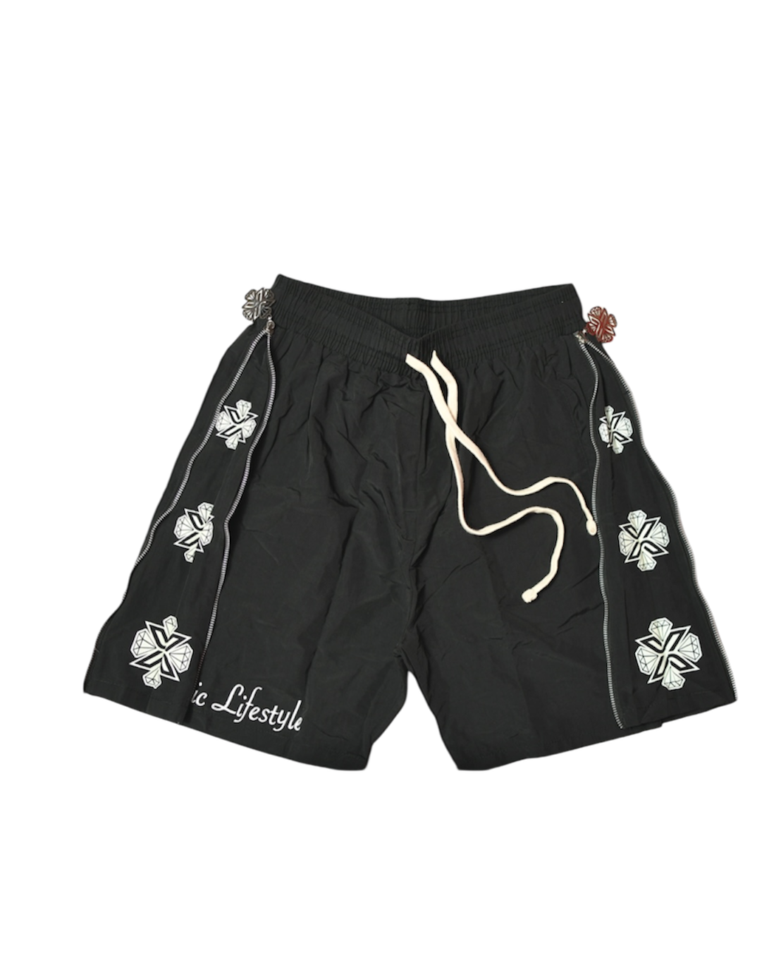 Xotic (Midnight Black)zip up logo nylon shorts