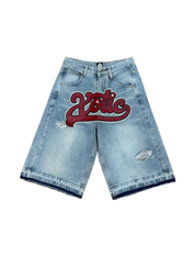 Leather Patch Denim Shorts